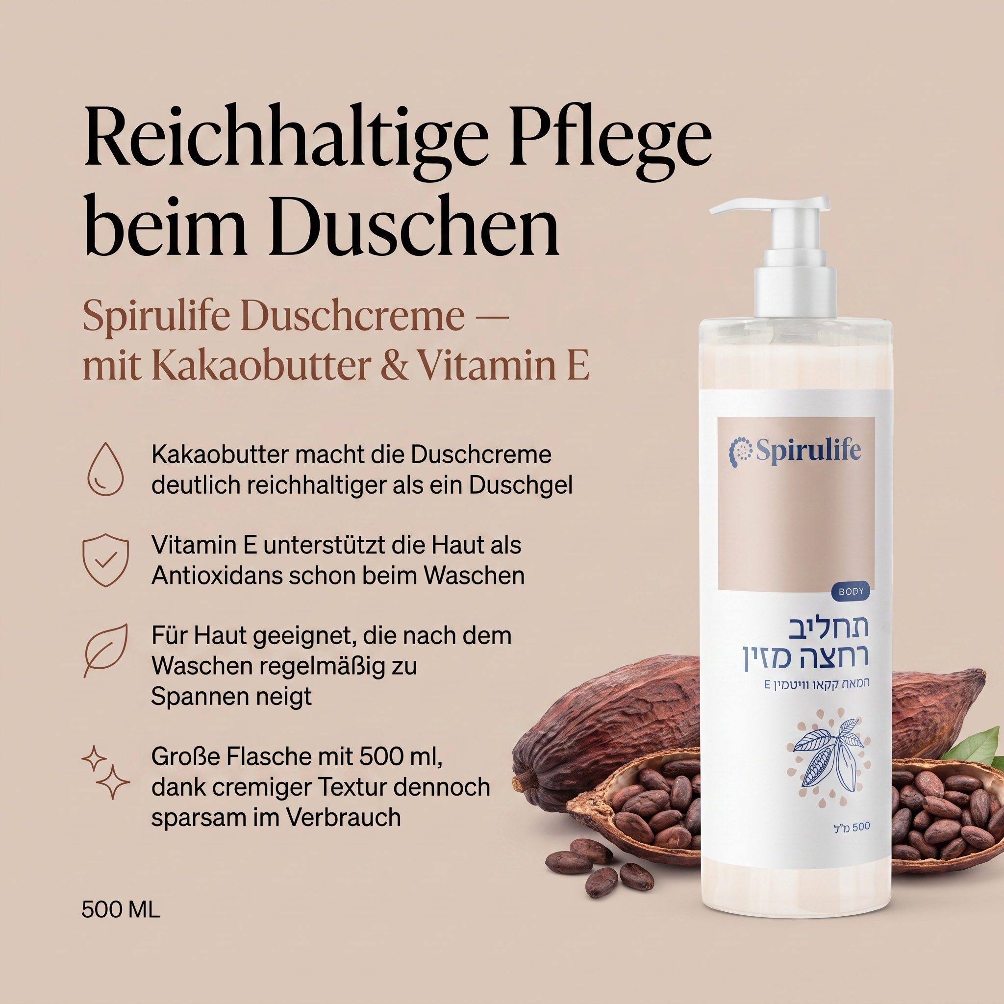 Duschcreme Kakaobutter mit Vitamin E 500 ml
