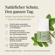 Vorteile des Arugot Deo Roll-Ons: Zinkricinoleat neutralisiert Körpergeruch, ohne die Poren zu verschließen, ohne Aluminiumsalze formuliert und dennoch über den Tag hinweg wirksam, Aloe Vera und Sheabutter pflegen die empfindliche Haut der Achseln, grüne Minze sorgt für einen klaren, frischen Duft