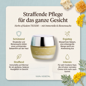Vorteile des Kedem Gesichtsbalsams: Sheabutter und Bienenwachs bilden einen Schutzfilm, Immortelle und Wermut straffen die Haut, wasserfreier Balsam ergiebig in der Anwendung, für sehr trockene Haut geeignet