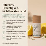 Vorteile des Arugot Gesichtsserums: Hyaluronsäure spendet der Haut spürbare und langanhaltende Feuchtigkeit, Squalan stärkt die natürliche Hautbarriere und hält sie geschmeidig, leichtes Serum für alle Hauttypen, auch für empfindliche Haut geeignet