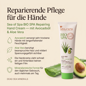 Vorteile der Sea of Spa Handcreme: Avocadoöl und Aloe Vera spenden trockenen Händen intensive Feuchtigkeit, zieht schnell ein ohne fettigen Film, angereichert mit Mineralien des Toten Meeres, für den täglichen Gebrauch geeignet