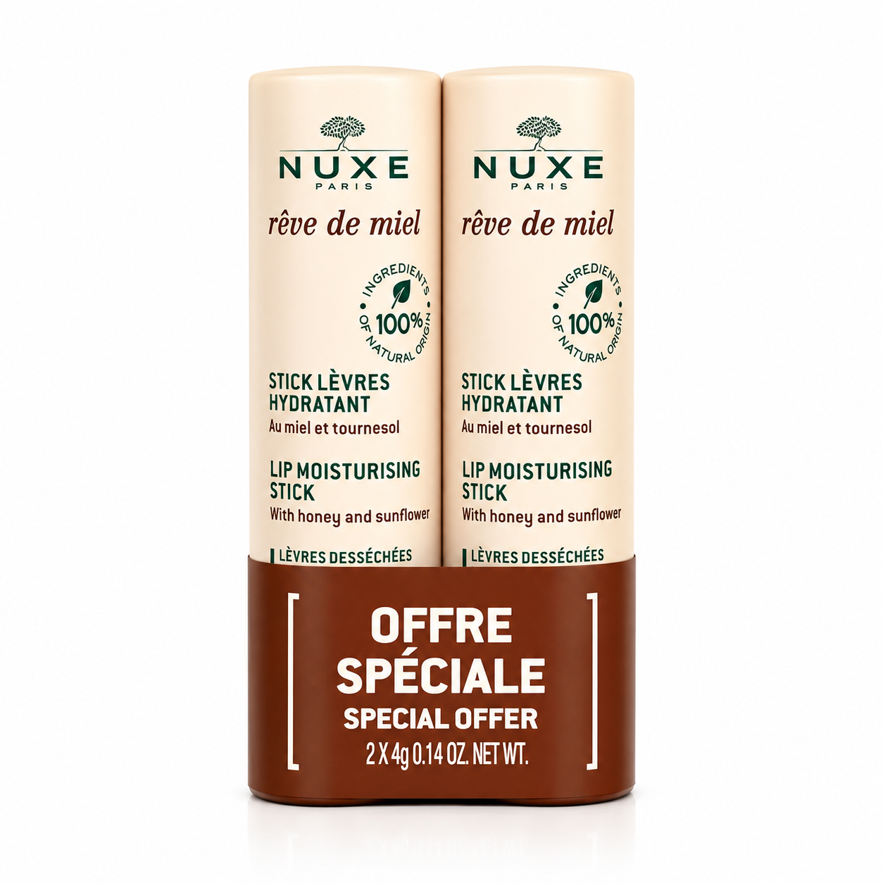 Nuxe Rêve de Miel Lippenpflegestift mit Honig für rissige Lippen, Duo-Set 2 x 4 g