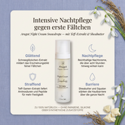 Vorteile der Arugot Nachtcreme: Schneeglöckchen-Extrakt mildert das Erscheinungsbild feiner Fältchen, Teff-Samen-Extrakt liefert Aminosäuren und Peptide für mehr Festigkeit, Sheabutter und Squalan stärken die Hautbarriere über die Nacht, reichhaltige Nachtcreme ohne Parabene und Silikone