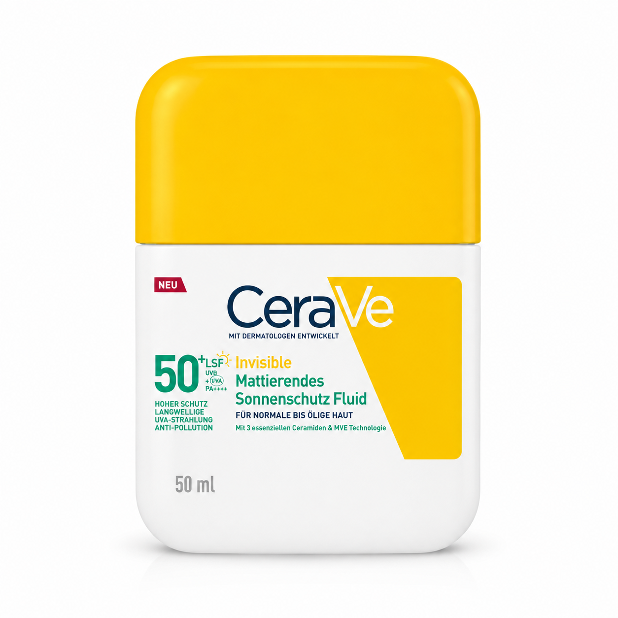 CeraVe Invisible Mattierendes Sonnenschutz Fluid LSF 50+ für fettige Haut, 50 ml