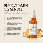 Vorteile des La Roche-Posay Vitamin C Serums: 12% reines Vitamin C mindert Hautalterung, Hyaluronsäure spendet Feuchtigkeit, Salicylsäure erneuert die Haut, parabenfrei bei pH 5,5